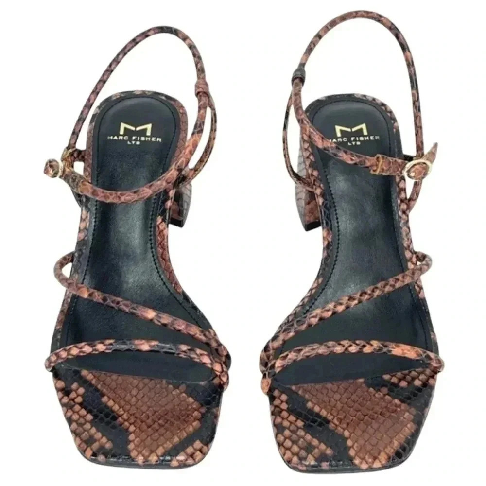 Marc Fisher LTD Womens Sandal 8.5M Jiny2 Brown Snake Print Block Heel - Picture 5 of 16